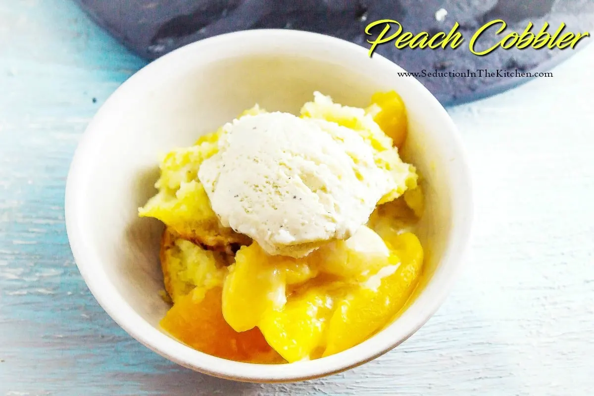 Simple Peach Cobbler {Yummy Peach Dump Cobbler} Simple Peach Cobbler is an easy and yummy dessert to whip up. It is simply a dump it and bake it type of dessert. Easy and delicious, it doesn't get any better.