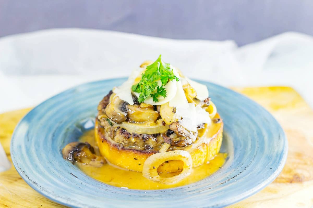 Italian Beef Patties with Balsamic Onion Mushroom Sauce on Texas Toast a savory, melt in your mouth beef patty combined with a tangy sauce that you will love.