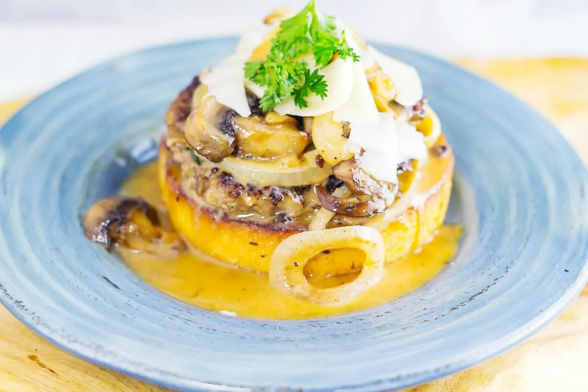 Italian Beef Patties with Balsamic Onion Mushroom Sauce on Texas Toast a savory, melt in your mouth beef patty combined with a tangy sauce that you will love.