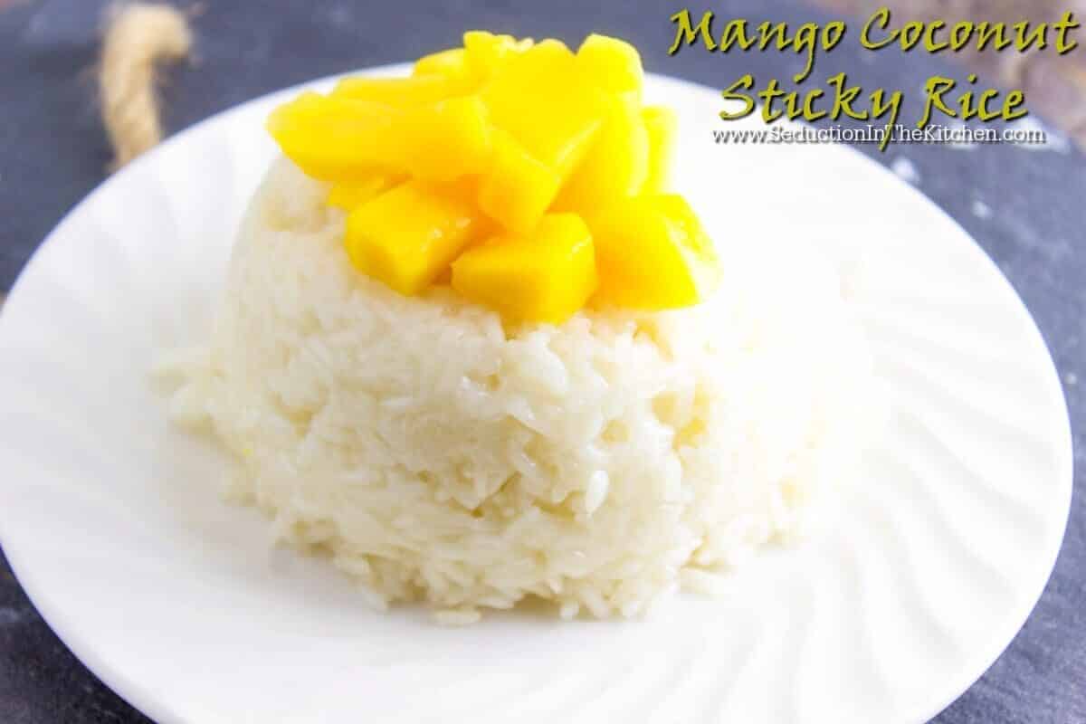 Mango Coconut Sticky Rice is a simple sweet dessert that is popular in Thai restaurants. This dish is so is the perfect to have after a heavy meal. A recipe from Seduction in the Kitchen.