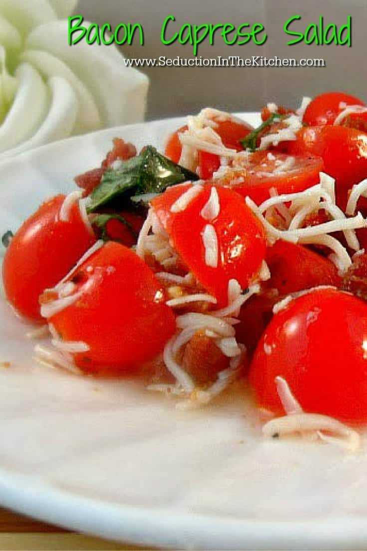 Bacon Caprese Salad is a simple salad made with bacon, perfect for the summer months. A recipe from Seduction in the Kitchen.