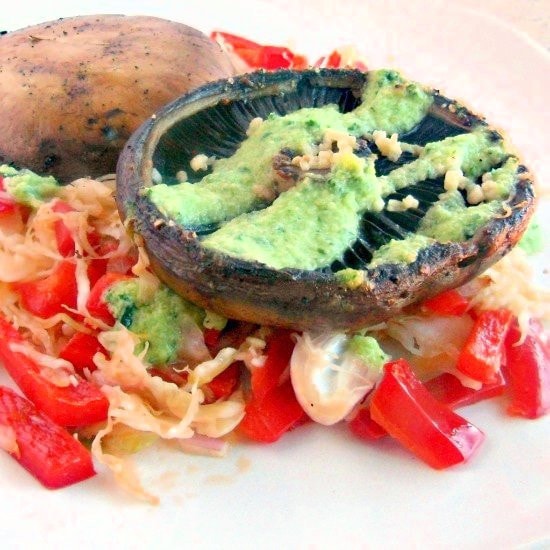 Grilled Portobello Mushrooms With Red Pepper Slaw