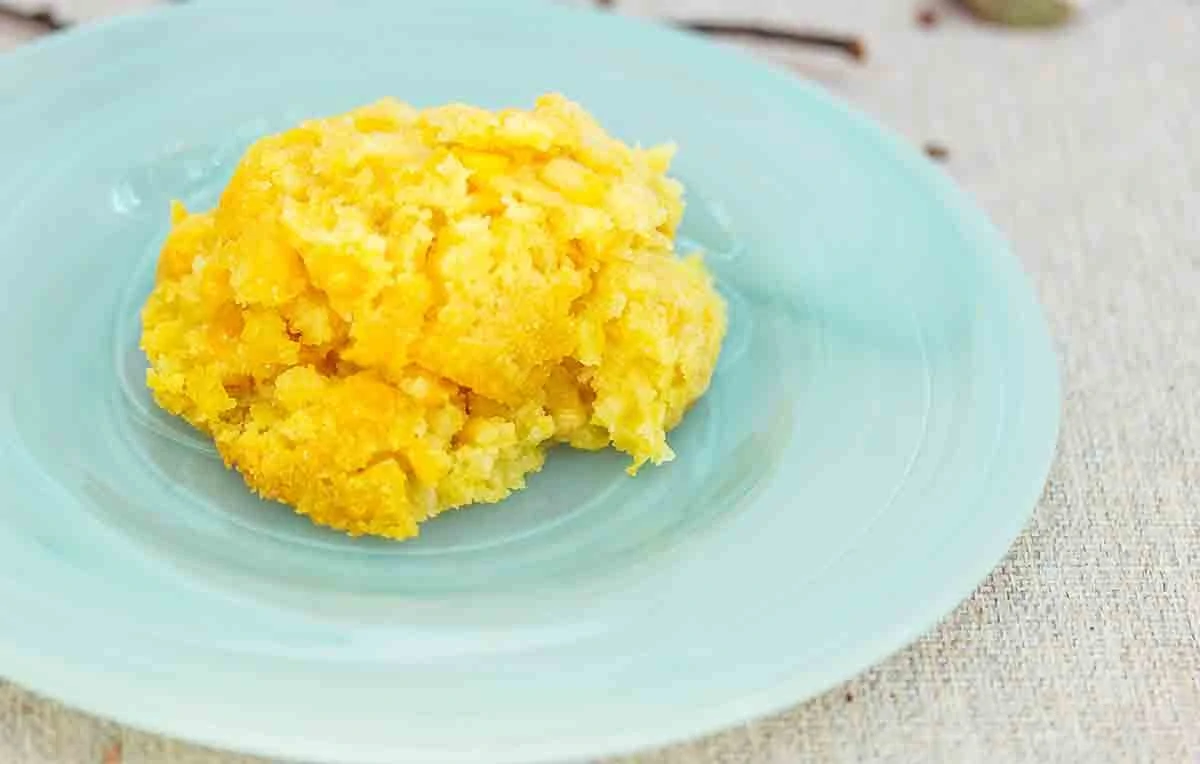 Sweet Corn Cake on blue plate