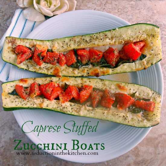 Caprese Stuffed Zucchini Boats are a healthy, flavorful dish that will not wreck a diet and is perfect for the hot summer months. 