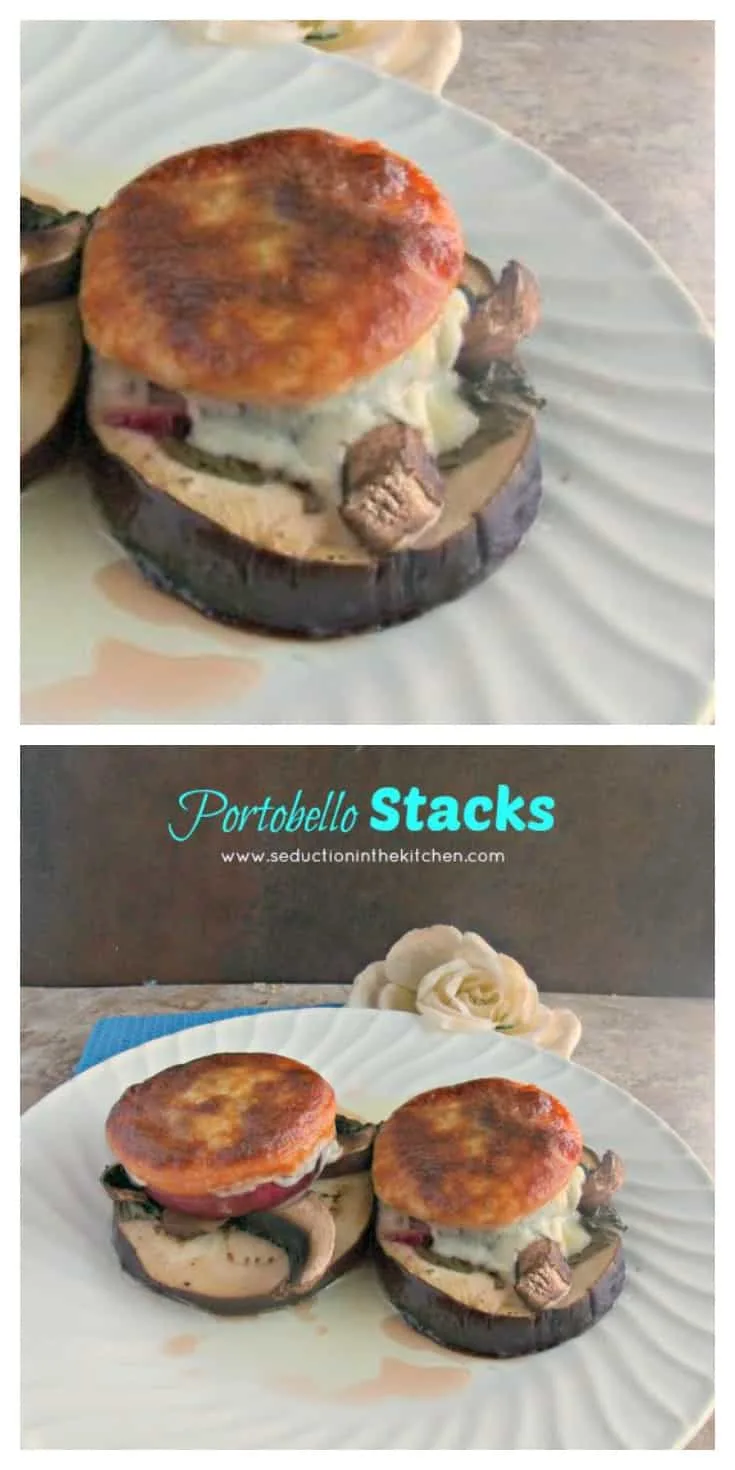 Portobello Stacks are a healthy, tasty, stacked dish of portobello, tomato, eggplant and onion that is perfect for anyone! 