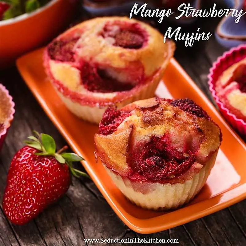 Looking for a breakfast pastry to enjoy in the morning? Mango Strawberry Muffins is so simple to make with fresh fruit. The mango strawberry muffins only take one bowl to make. You will enjoy having this muffin with your morning coffee. Mango Strawberry Muffins Title