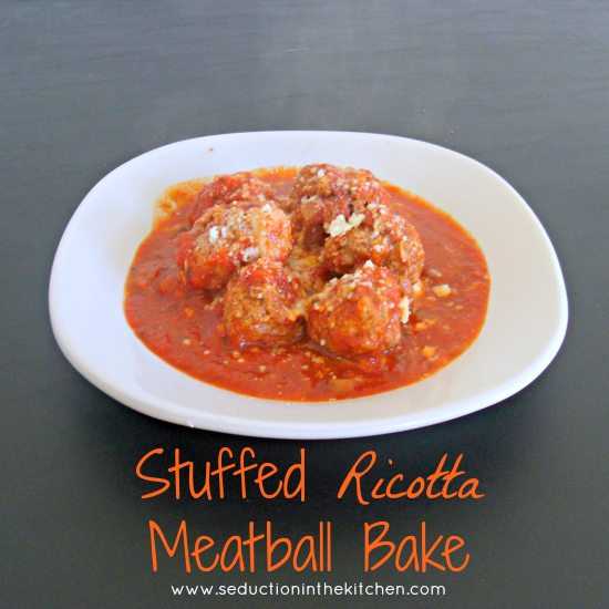 Stuffed Ricotta Meatball Bake secret to a melt in your mouth meatball is ricotta. Combine that with a center that has a tunnel of melted mozzarella cheese that is baked into a meatball casserole.