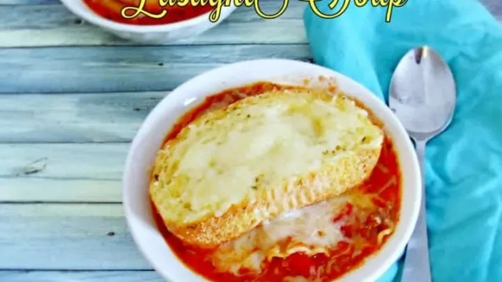 Red Gold Tomatoes Lasagna Soup {Hearty Winter Soup Recipe} lasagna soup Seduction in the Kitchen title
