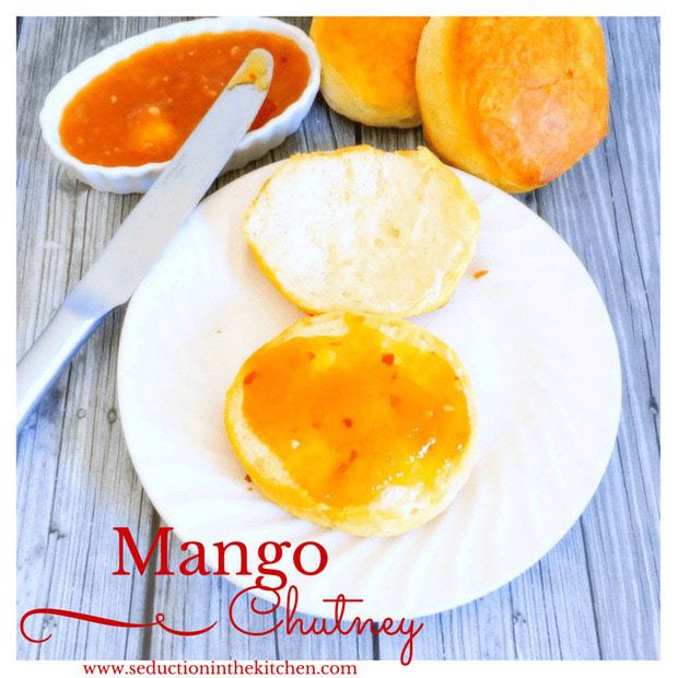 Mango Chutney is sweet with a touch of heat is this chutney. You can have on bread or use t as a dip, the flavor is wonderful!! 