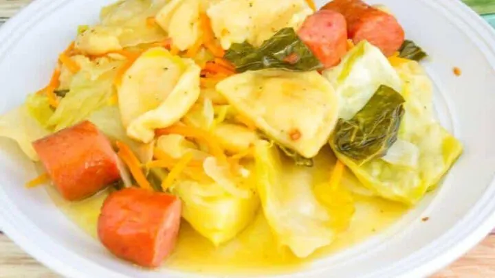 Buttery Slow Cooker Cabbage Pierogies and Keilbasa