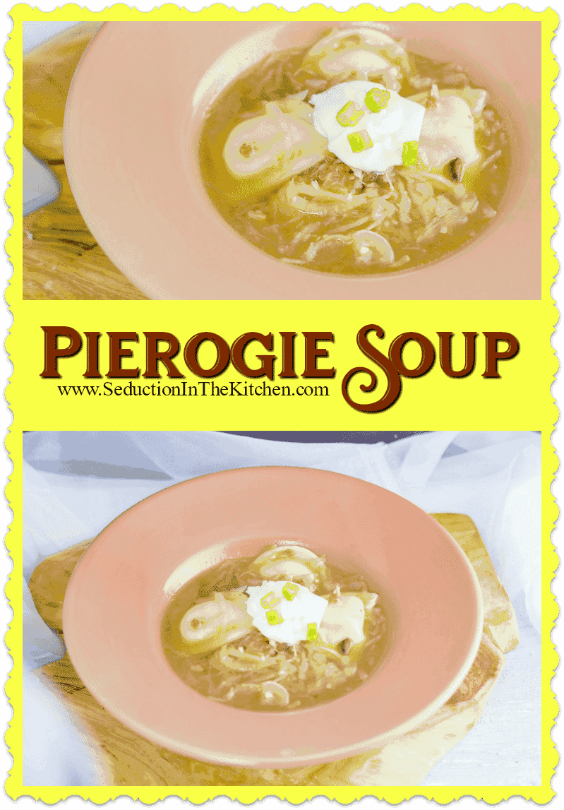 Pierogie Soup is comfort food in a bowl. Pierogies combined with the garlic kraut from Cleveland Kraut Cleveland Kraut make a satisfying soup! 