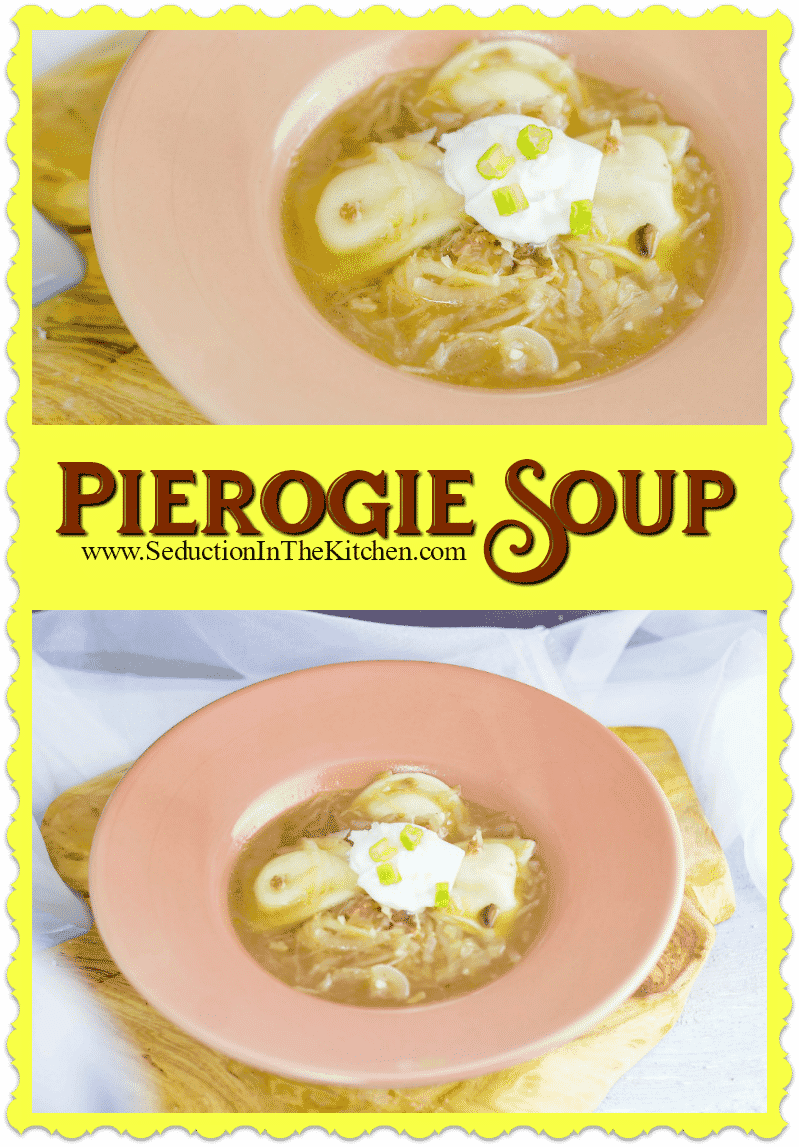 Pierogie Soup is comfort food in a bowl. Pierogies combined with the garlic kraut from Cleveland Kraut Cleveland Kraut make a satisfying soup! 