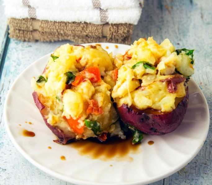 Caprese Twice Baked Potatoes from Seduction in the Kitchen for #SundaySupper