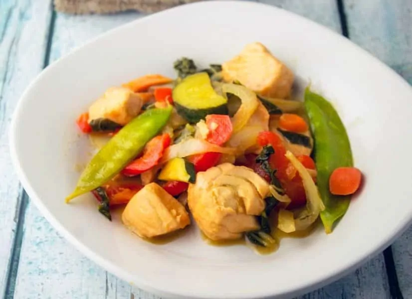 Citrus Salmon Stir Fry is a citrus ginger sauce combined with salmon in an Asian flavored dish.