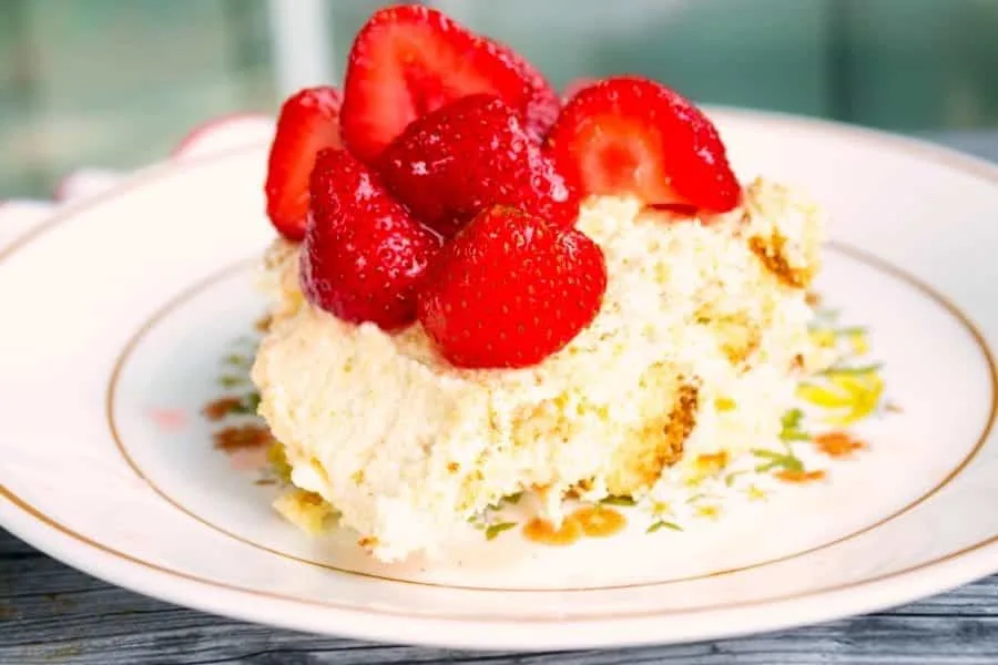 No Bake Strawberry Shortcake Bars on plate