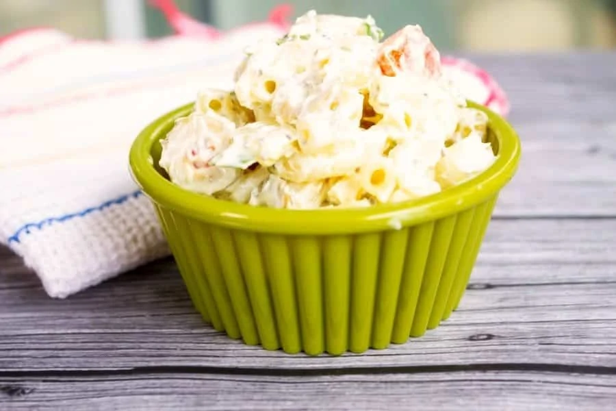 Creamy Macaroni Saladin green bowl