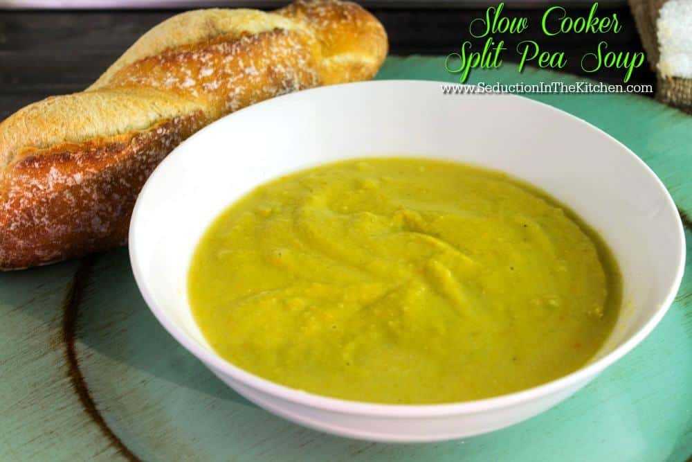 Slow Cooker Split Pea Soup is "almost famous". This recipe is based on Pea Soup Andersens famous endless bowl version in Buellton, California. Like the restaurant's this version is vegetarian, and dairy free. As a bonus, it is made in the slow cooker.