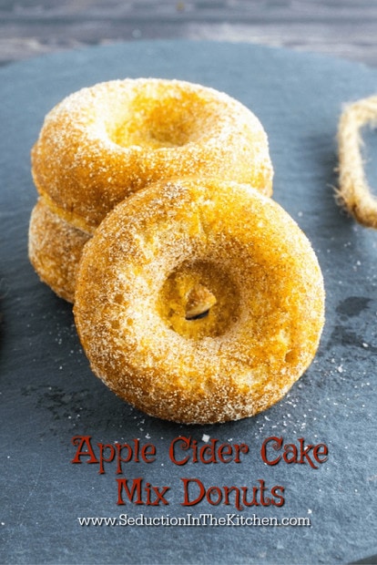 Apple Cider Cake Mix Donuts is an easy way to make a homemade donut using cake mix and apple cider! A recipe from Seduction In The Kitchen.