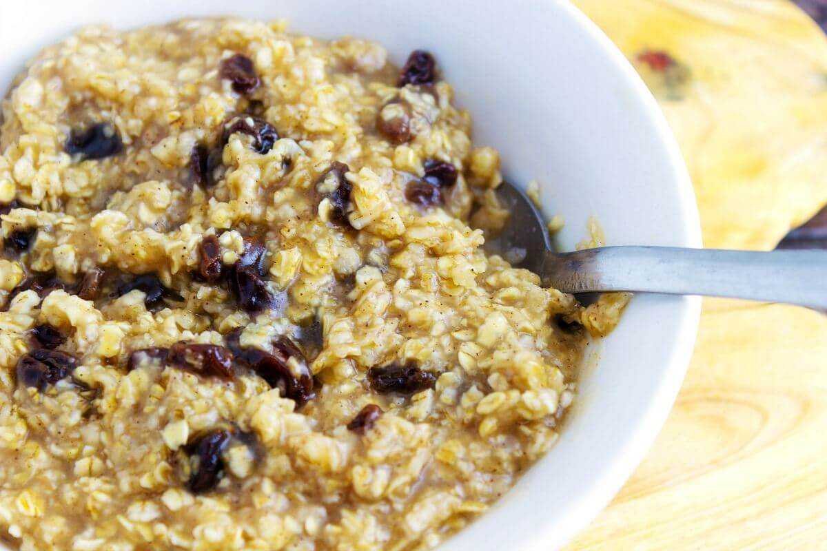 Brown Sugar Cinnamon Oatmeal close up with spoon