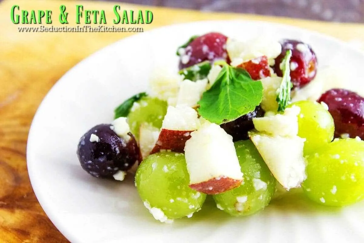Grape and Feta Salad is a healthy and delicious salad that is simple to make. It is also a nice break from leafy green salads. This grape salad can easily be your new lunchtime favorite. A recipe from Seduction in the Kitchen.