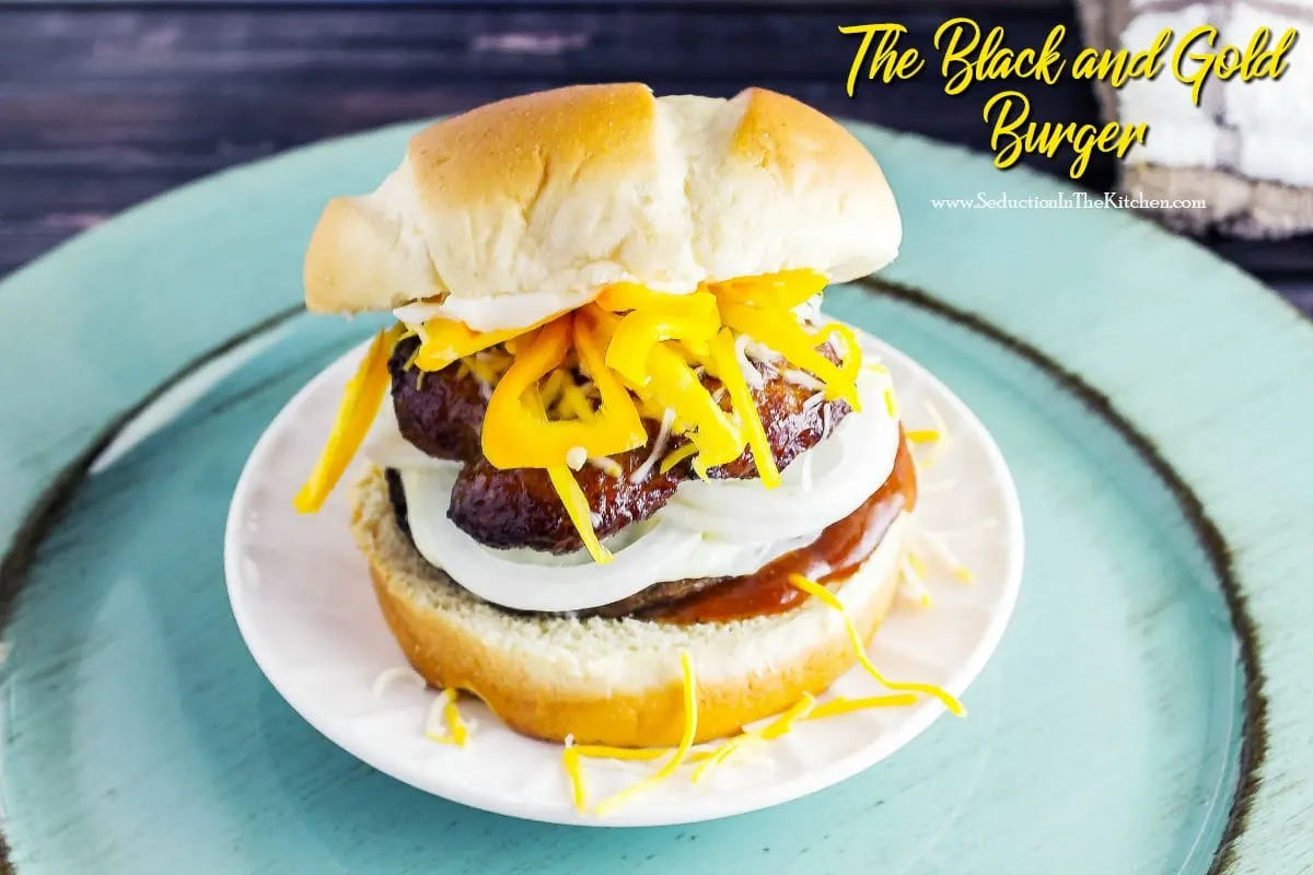 The Black and Gold Burger: Pittsburgh Steelers Fan Burger The Black and Gold Burger is a Burger loosely based on Peppi's Old Tyme Sandwich Shop in Pittsburgh famous Roethlis-burger. It is a burger for a Steeler's Fan.