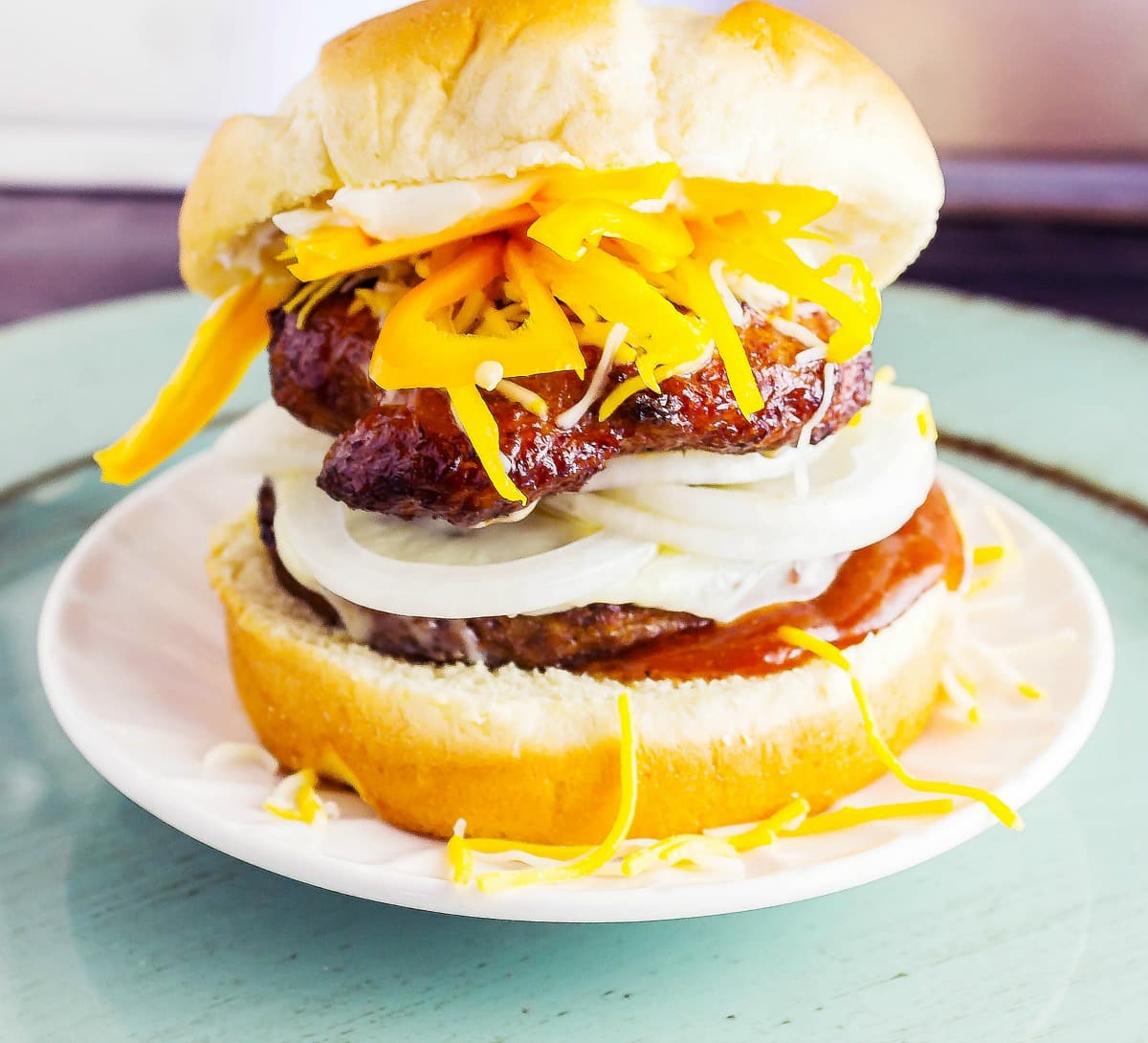 The Black and Gold Burger is a Burger loosely based on Peppi's Old Tyme Sandwich Shop in Pittsburgh famous Roethlis-burger. It is a burger for a Steeler's Fan.