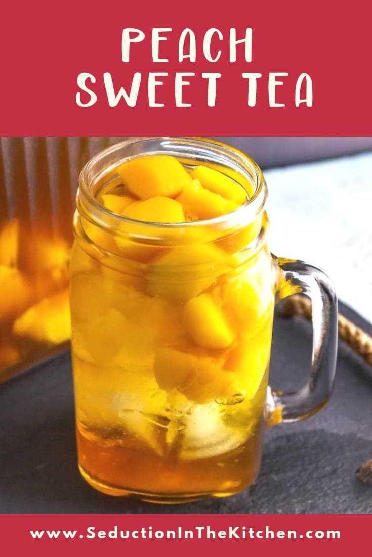 Peach tea in mason jar glass title