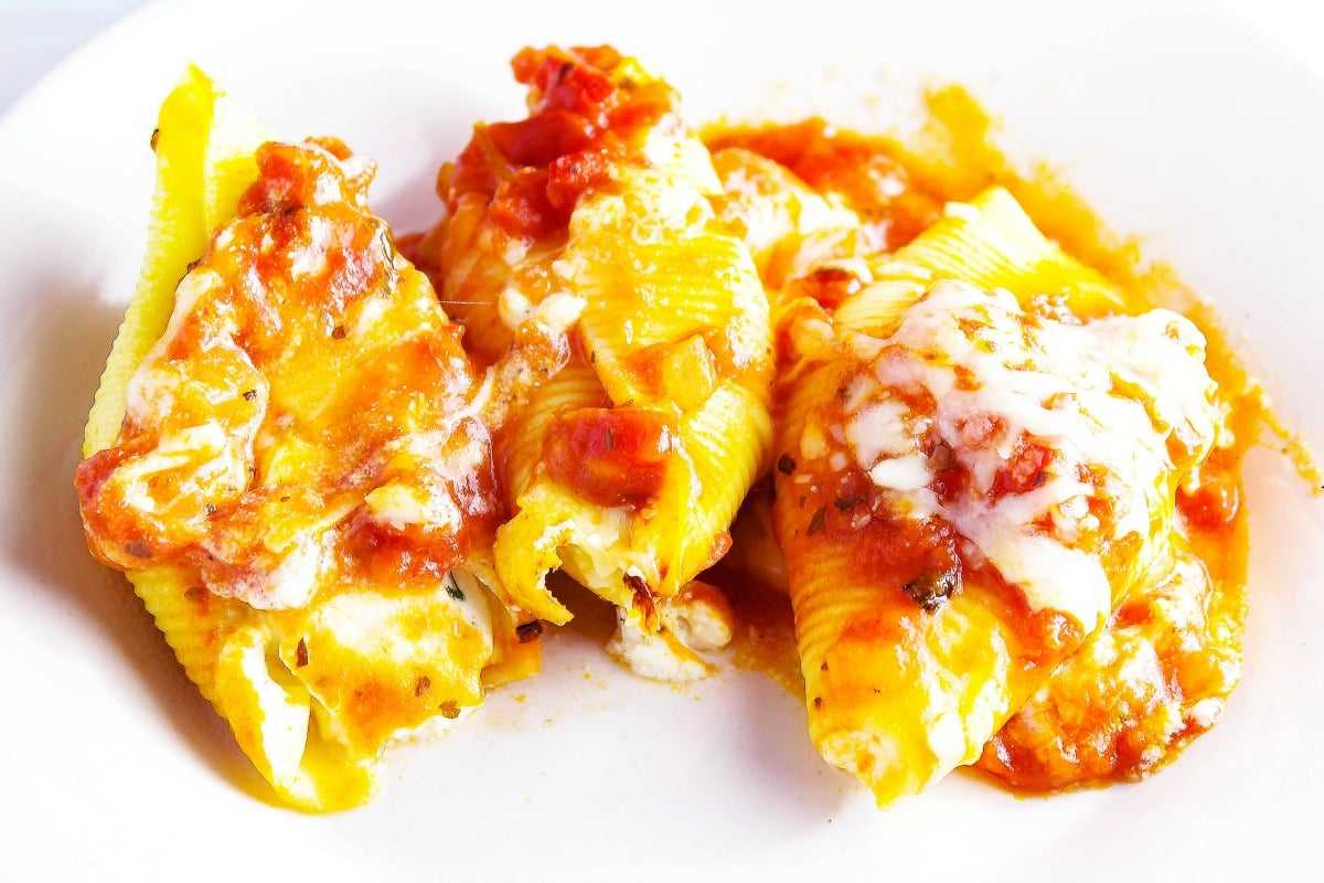 3 Italian Cheese Stuffed Shells in white dish