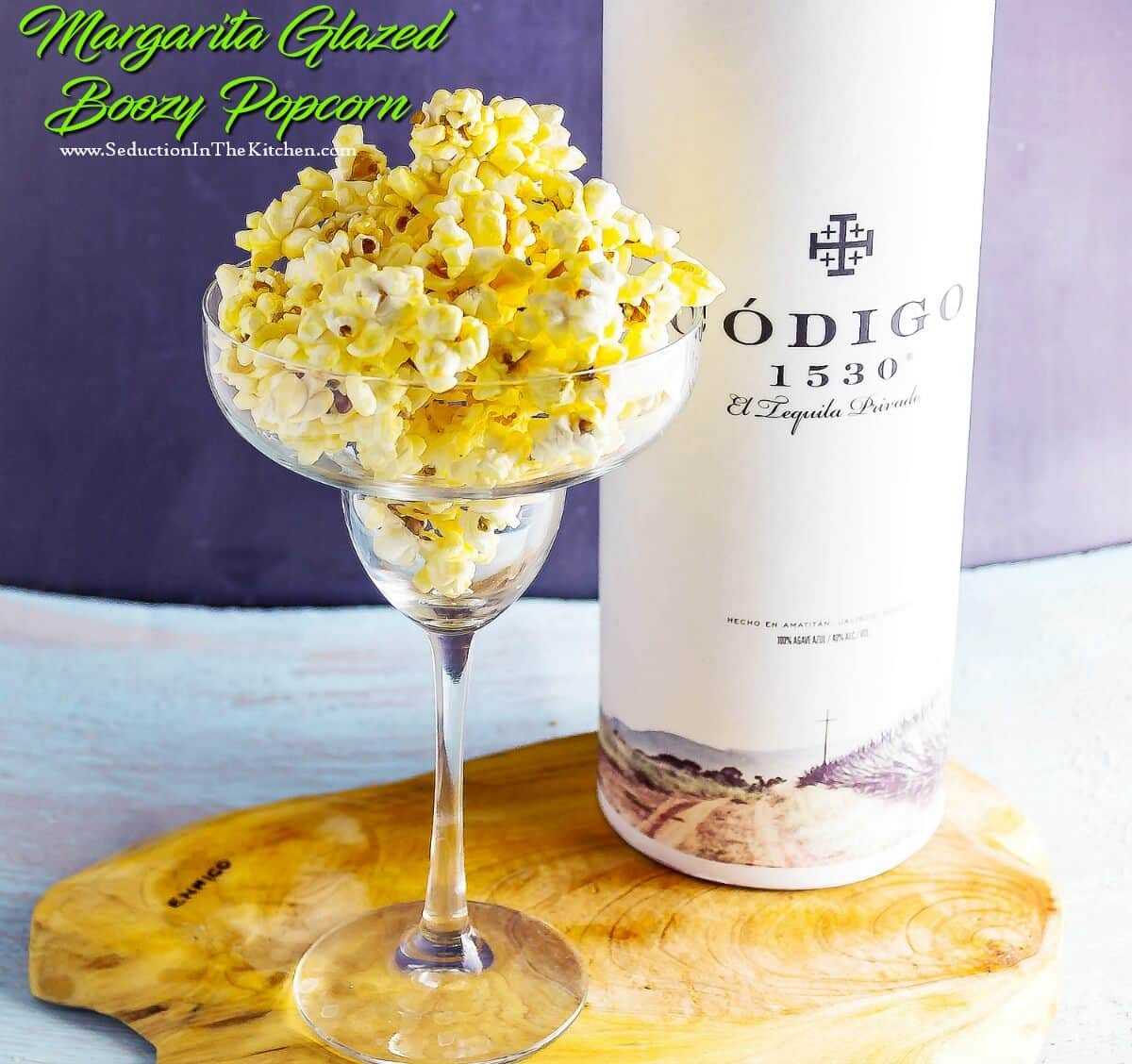 Margarita Glazed Boozy Popcorn title