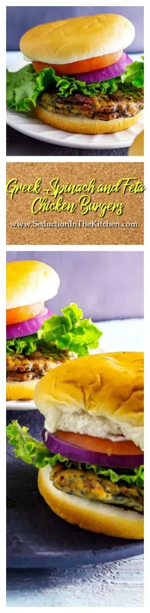 These healthy chicken burgers are made with ground chicken. Greek Spinach and Feta Chicken Burgers long pin