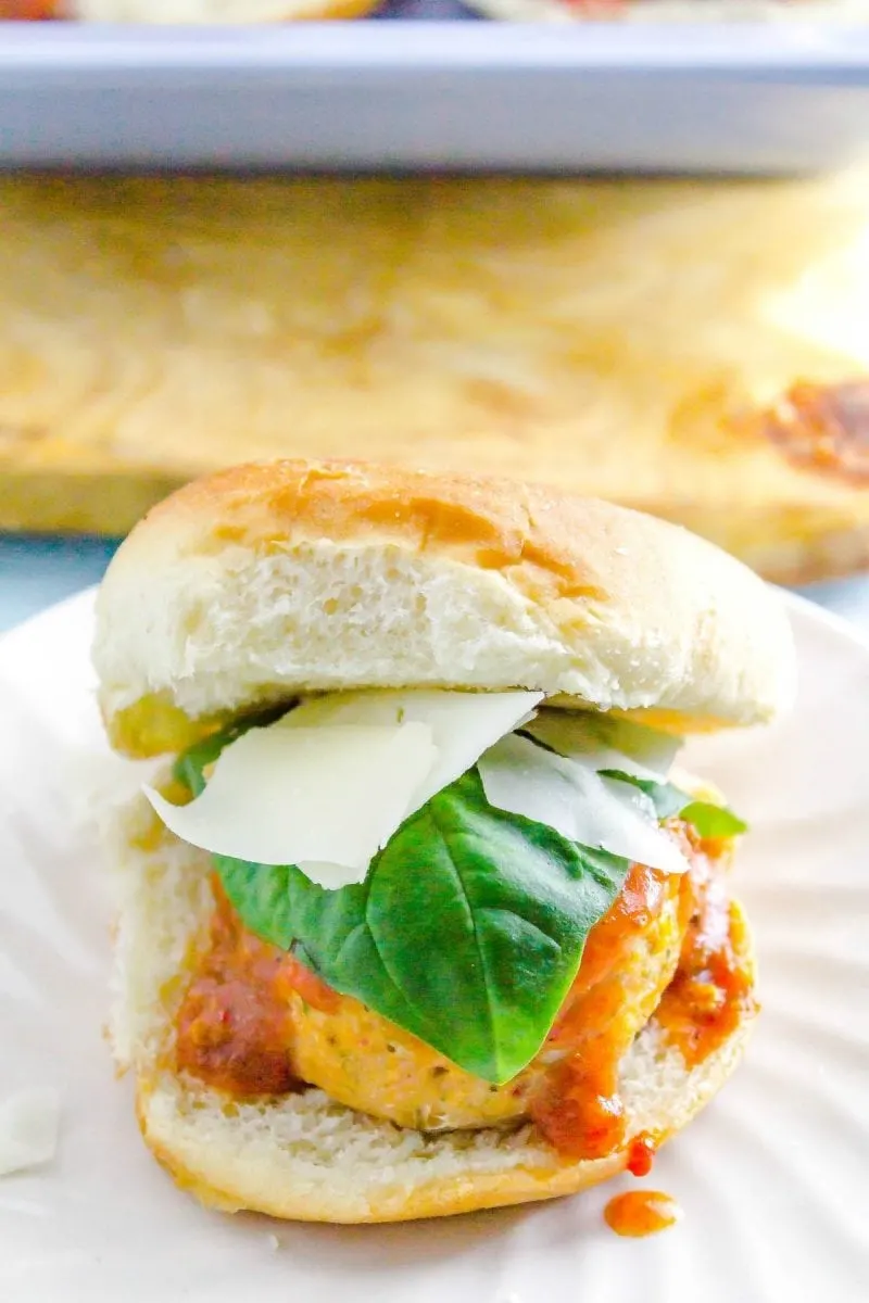 Low Sugar Chicken Meatball Parmesan Sliders is perfect for Football tailgating season. They are snack size and best of all the sauce is made with Nectevia to make it low sugar!