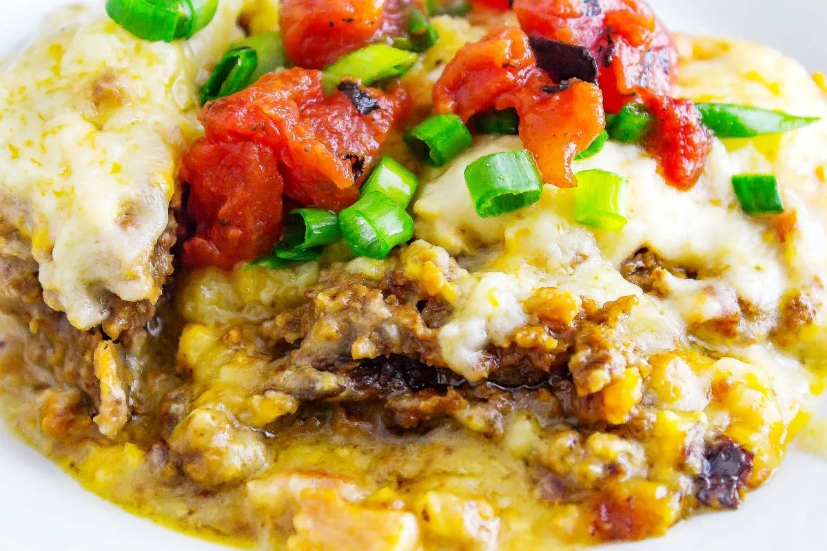 Slow Cooker Bacon Cheeseburger Sheppard Pie Close up