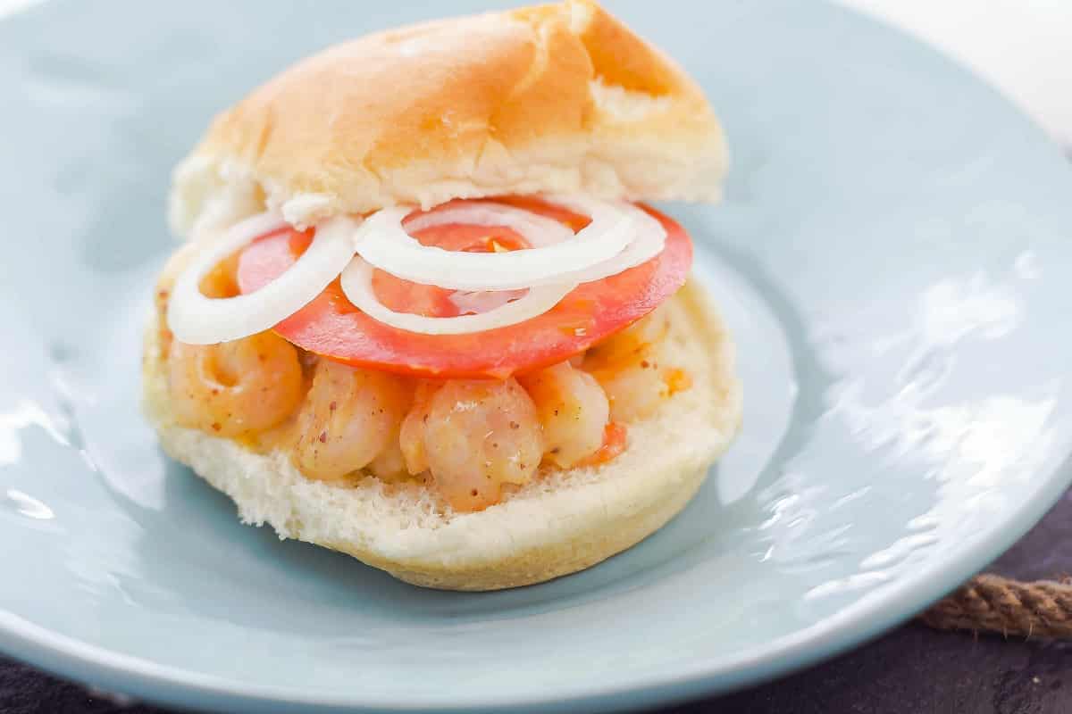 Honey Mustard Shrimp Burgers are a low fat, flavorful burger that is so simple to make with only a few ingredients. front view