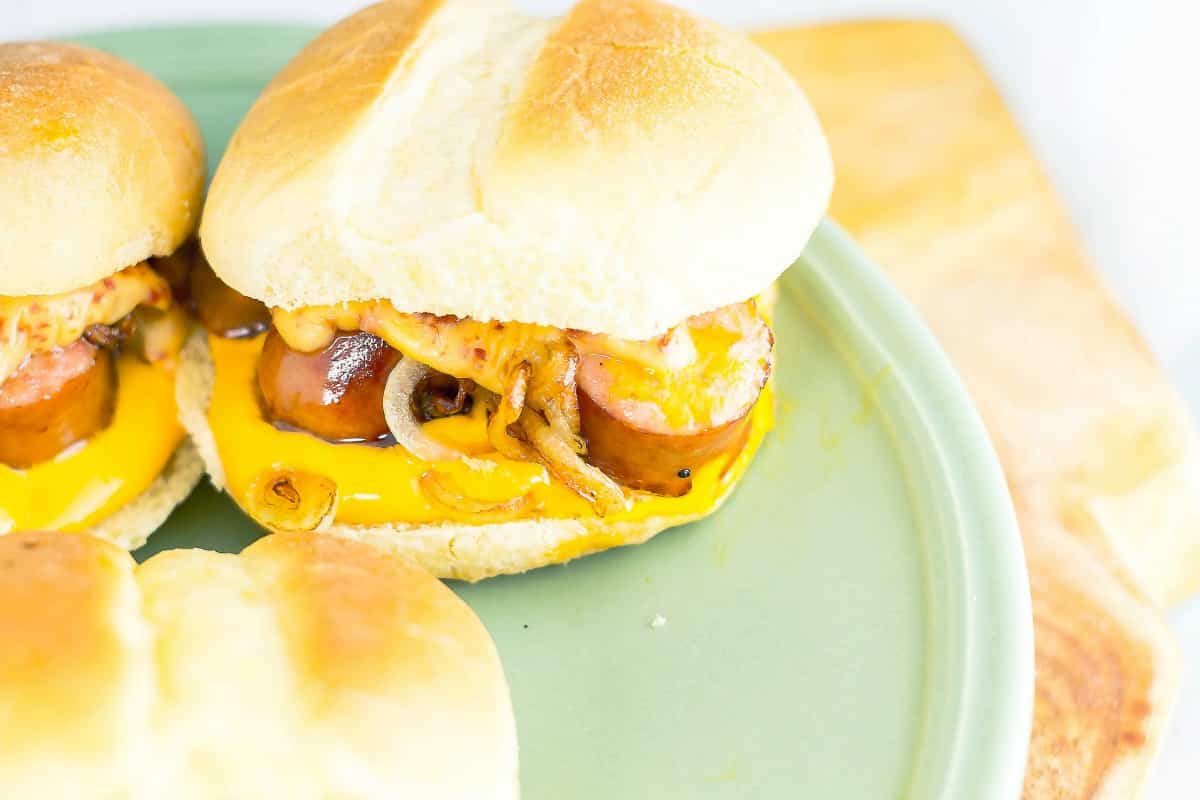 Cheesy Pepperoni Bratwurst Sliders