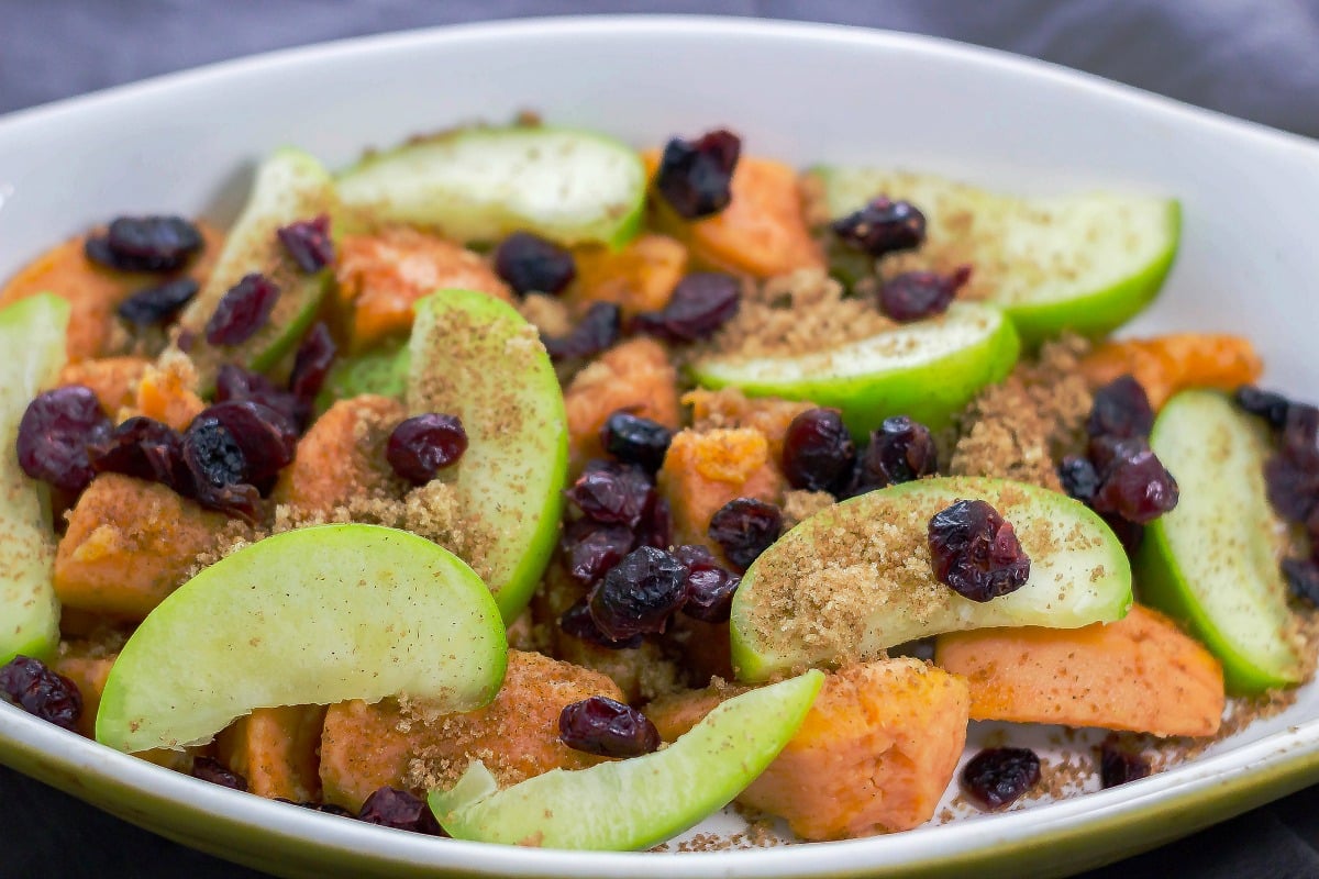 Cranberry Apple Yam Bake with toppings