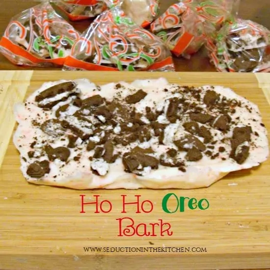 Ho Ho Oreo Bark is a holiday peppermint white chocolate with crushed Oreos. It makes for a nice gift from your kitchen to give out. 