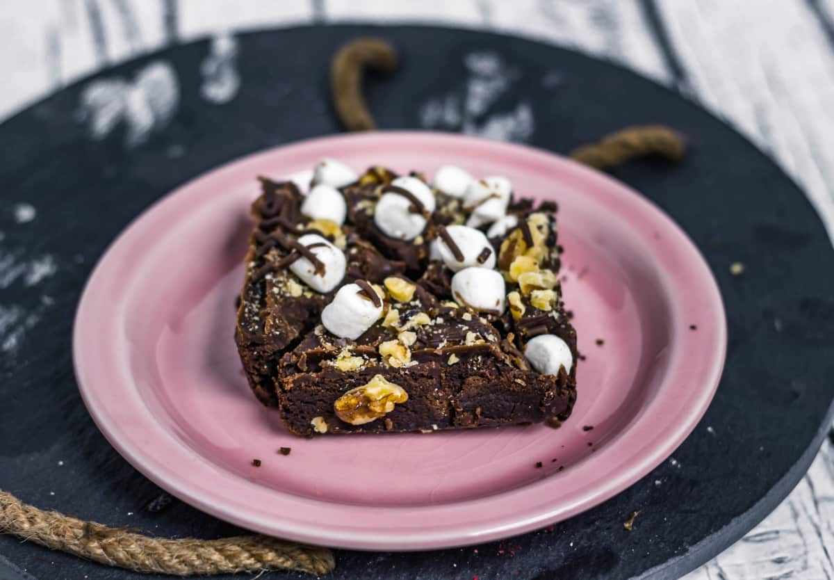 Rocky Road Brownie Bars on plate