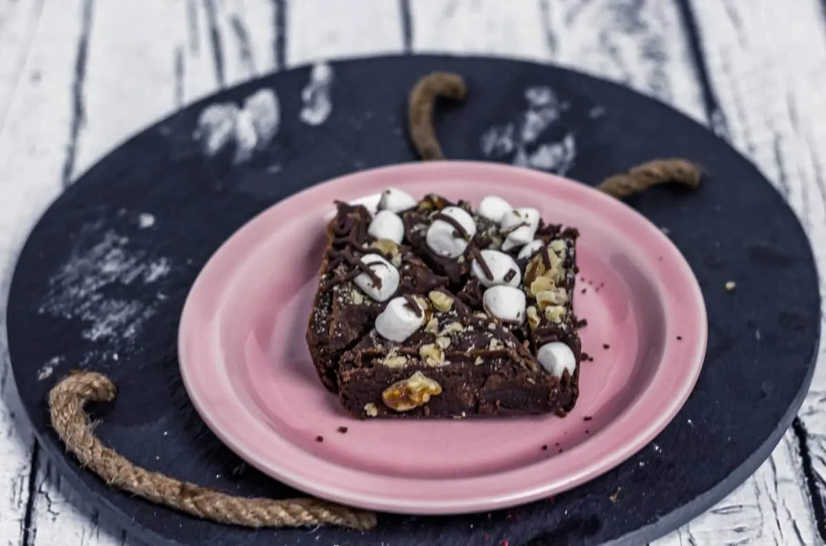 Rocky Road Brownie Bars wide view on plate