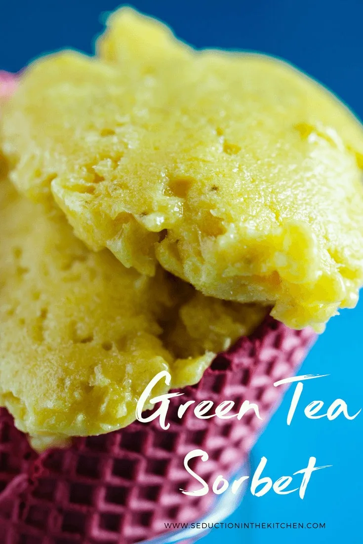 This Green Tea Sorbet is so refreshing that it is perfect for everyone. Green Tea Sorbet in purple cone title