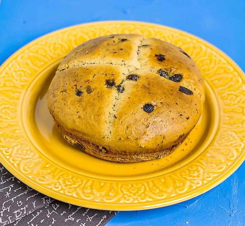 Instant Pot Irish Soda Bread Recipe on yellow plate with brown napkin