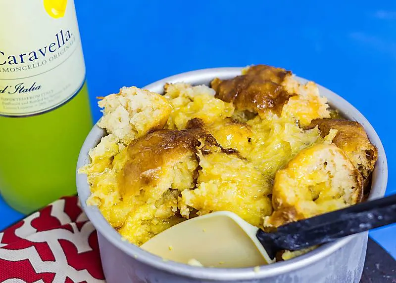 Instant Pot Limoncello Bread Pudding in a bowl with spoon