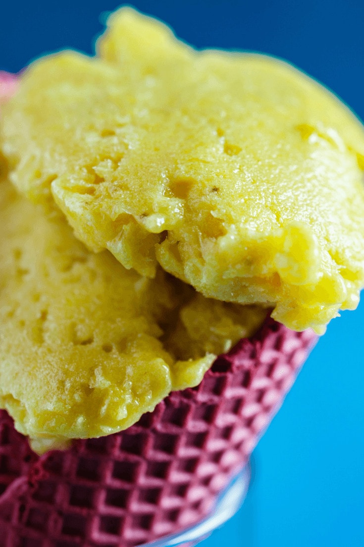 green tea sorbet close up in purple cone