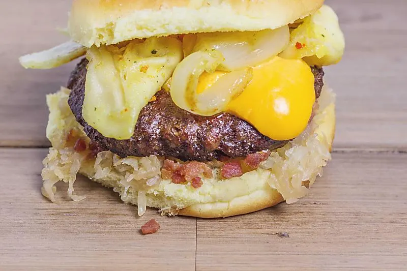 Closeup of beef on a burger