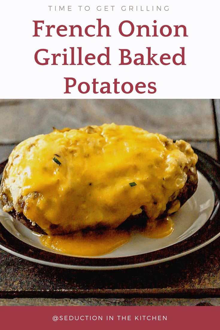 French Onion Grilled Baked Potatoes pin