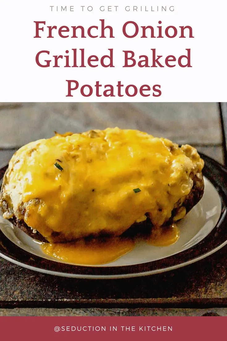 French Onion Grilled Baked Potatoes pin