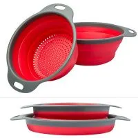 Colander Set - 2 Collapsible Colanders (Strainers) Set By Comfify - Includes 2 Folding Strainers Sizes 8" - 2 Quart and 9.5" - 3 Quart Red and Grey