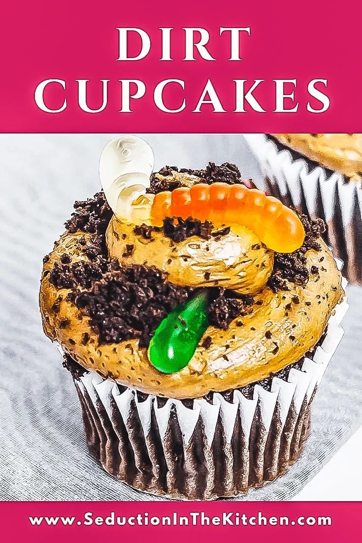 Dirt Cupcakes {Easy Recipe With Gummy Worms and Oreos} dirt cupcake with worms title