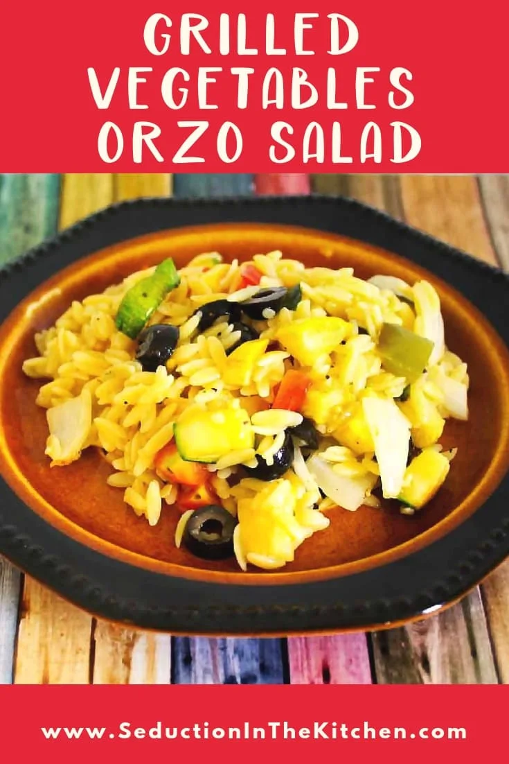 Grilled Vegetables Orzo Salad {With Lemon Dijon Dressing} Grilled Vegetables Orzo Salad title