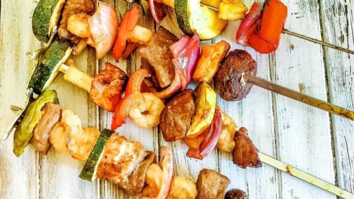{Bourbon Glazed} Grilled Surf and Turf Kebabs surf and turf