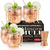 Moscow Mule Copper Mugs - Set of 4-100% HANDCRAFTED - Food Safe Pure Solid Copper Mugs - 16 oz Gift Set with BONUS: Highest Quality Cocktail Copper Straws and Jigger!